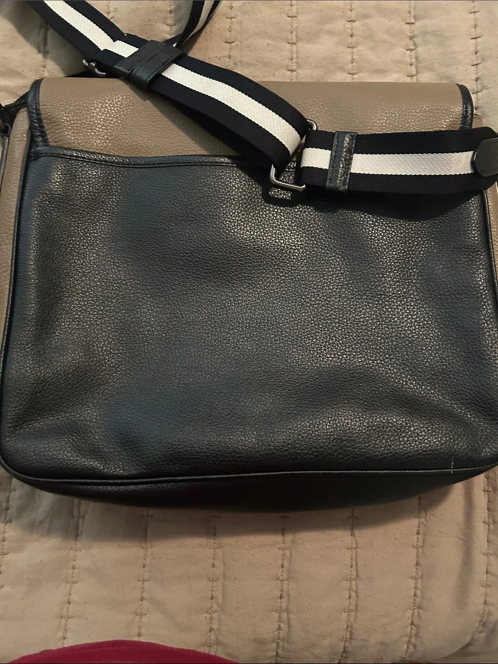 Coach Two-Tone Pebbled Leather Messenger Bag in Taupe and Black